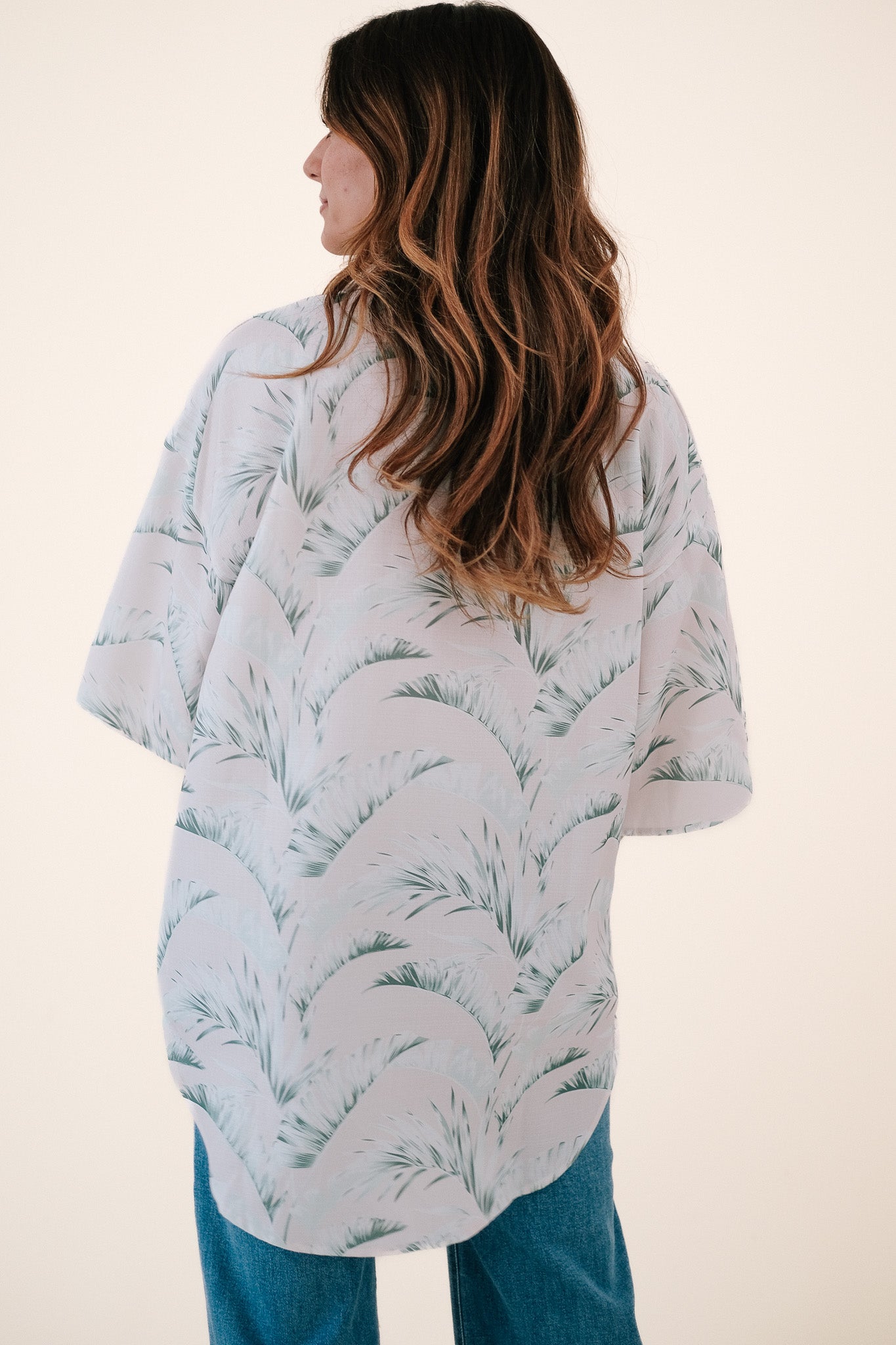 Britton Sage Palm Print Oversized Button Top