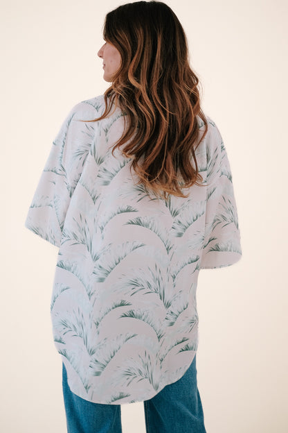 Britton Sage Palm Print Oversized Button Top