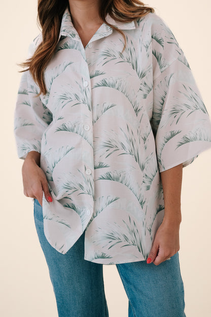 Britton Sage Palm Print Oversized Button Top