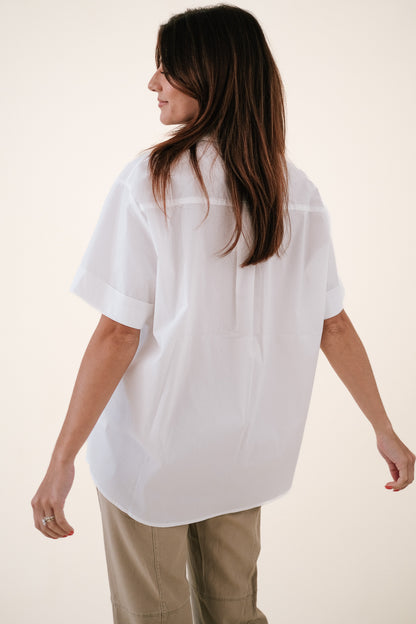 FRNCH Ania White Embroidered Pocket Collared Top (S)