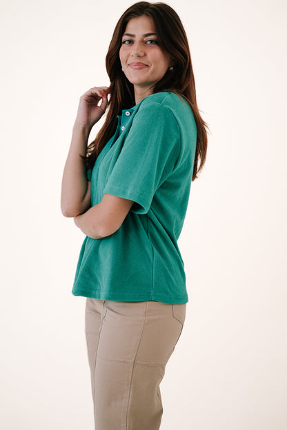 FRNCH Cody Turquoise Terry Cloth Collared Top