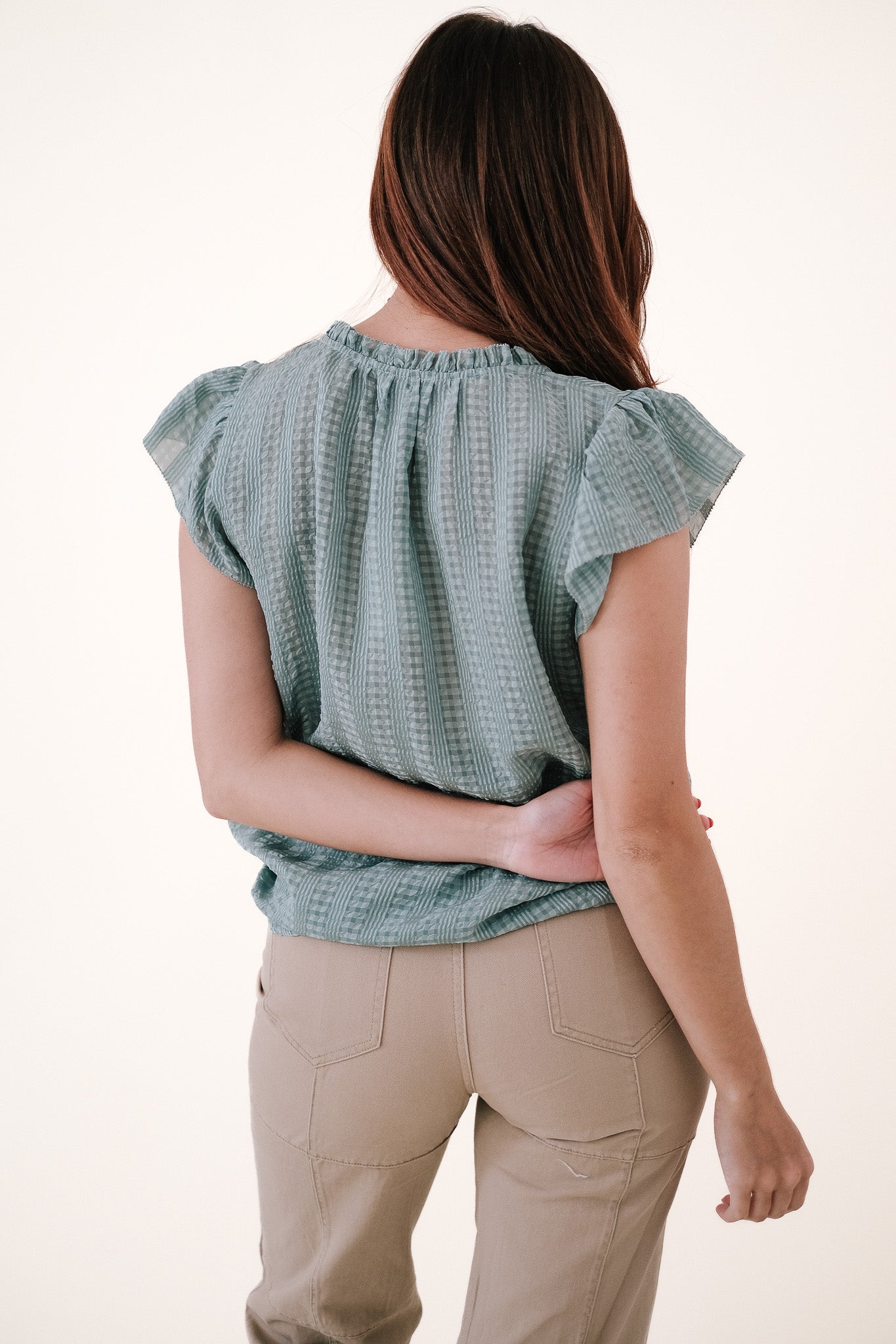 Current Air Cora Picot Flutter Sleeve Blouse (Sage)