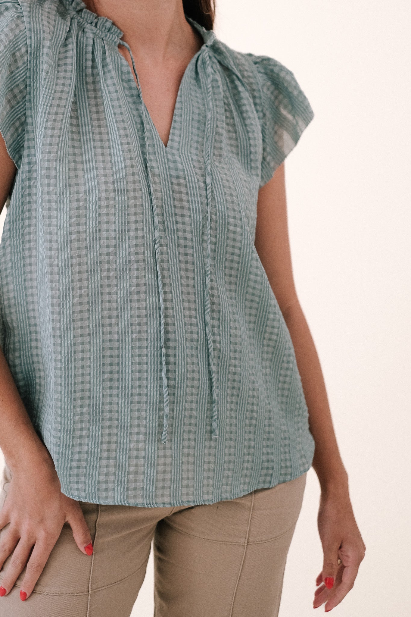 Current Air Cora Picot Flutter Sleeve Blouse (Sage)
