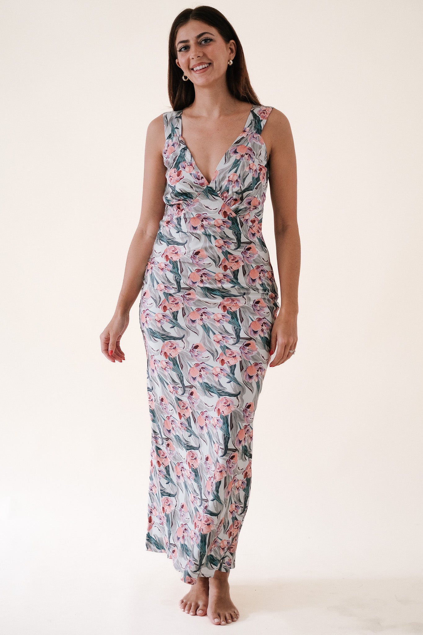Catalina Sage Peony Floral Printed Sleeveless Maxi Dress