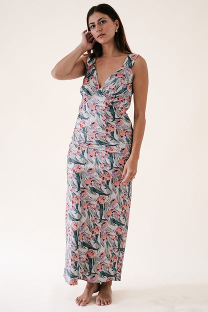 Catalina Sage Peony Floral Printed Sleeveless Maxi Dress