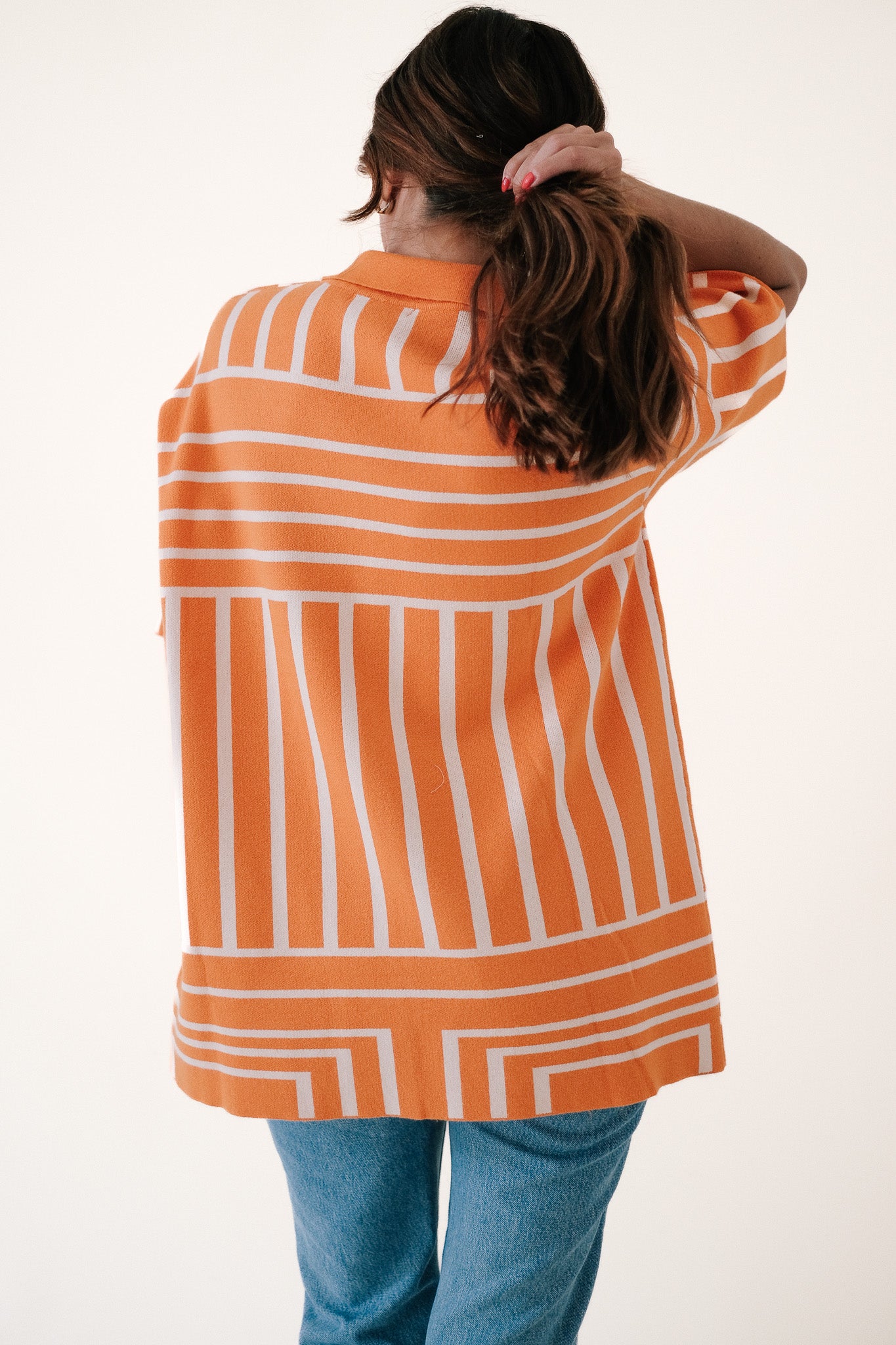 Bailey Rose Dylan Knit Oversized Button Top (Orange Stripe)