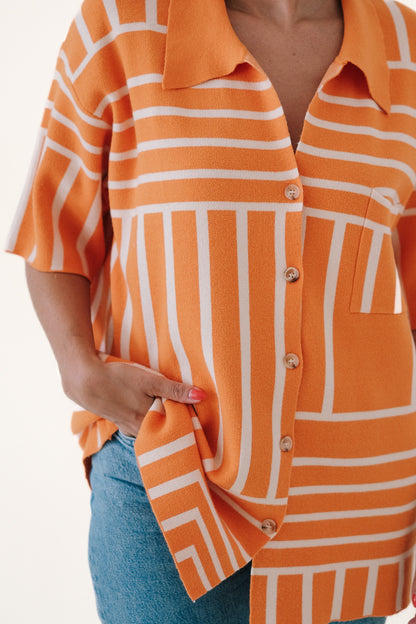 Bailey Rose Dylan Knit Oversized Button Top (Orange Stripe)