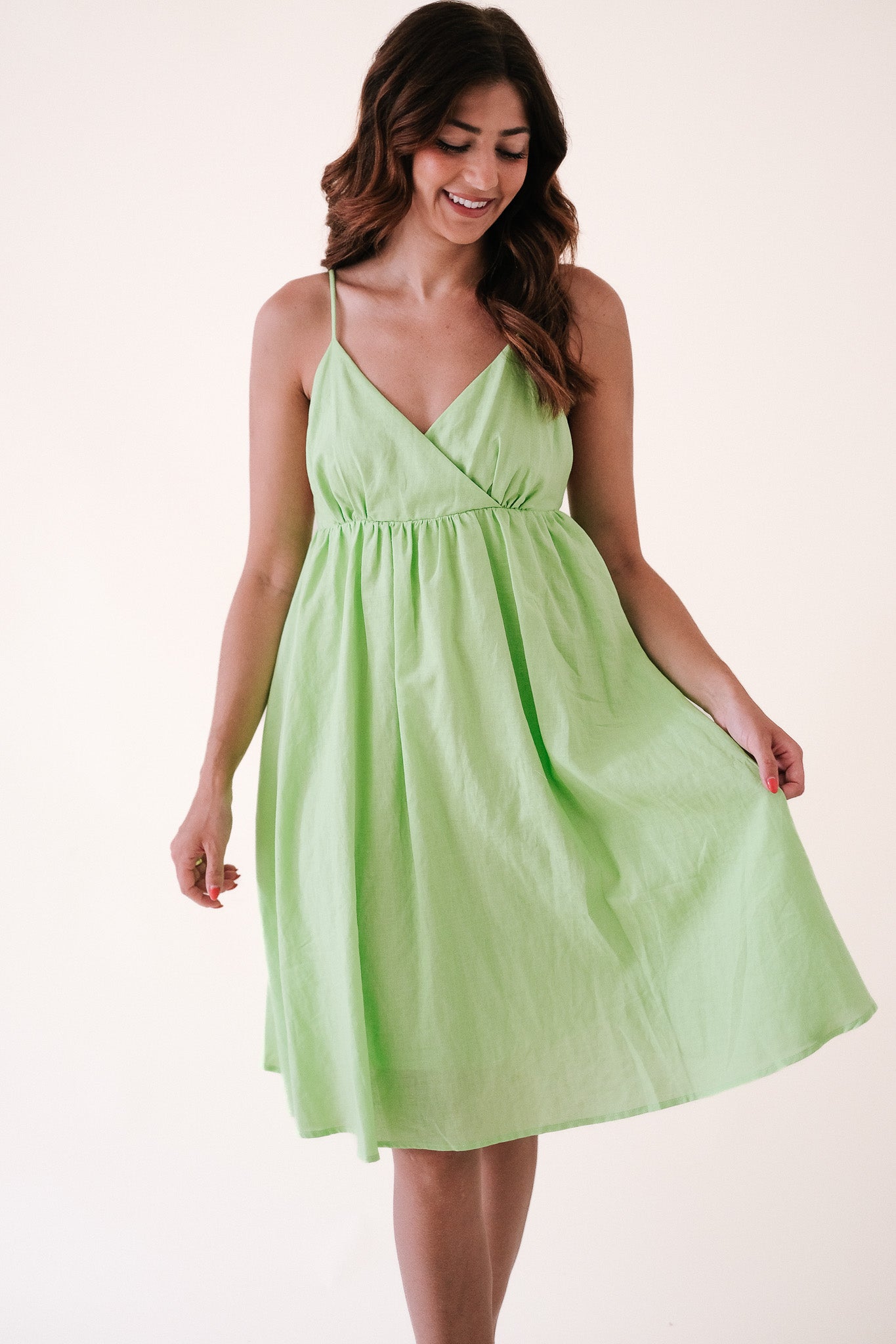 FRNCH Sissi Linen Sleeveless Babydoll Mini Dress (Green)