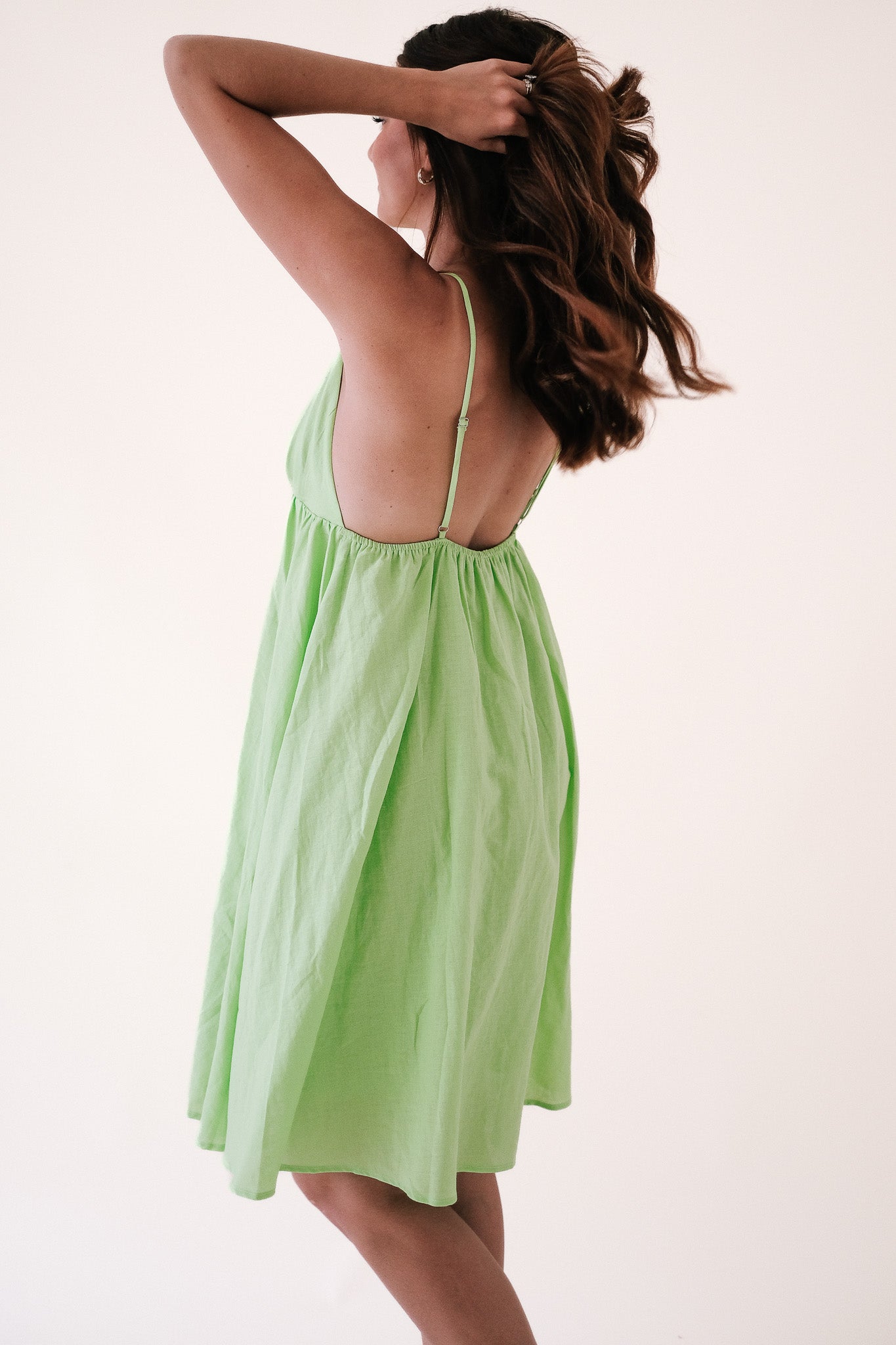 FRNCH Sissi Linen Sleeveless Babydoll Mini Dress (Green)