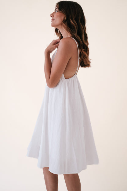 FRNCH Sissi Linen Sleeveless Babydoll Mini Dress (White)