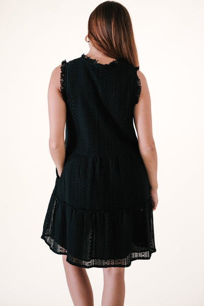 Evelyn Sleeveless Lace Tiered Mini Dress (Black)