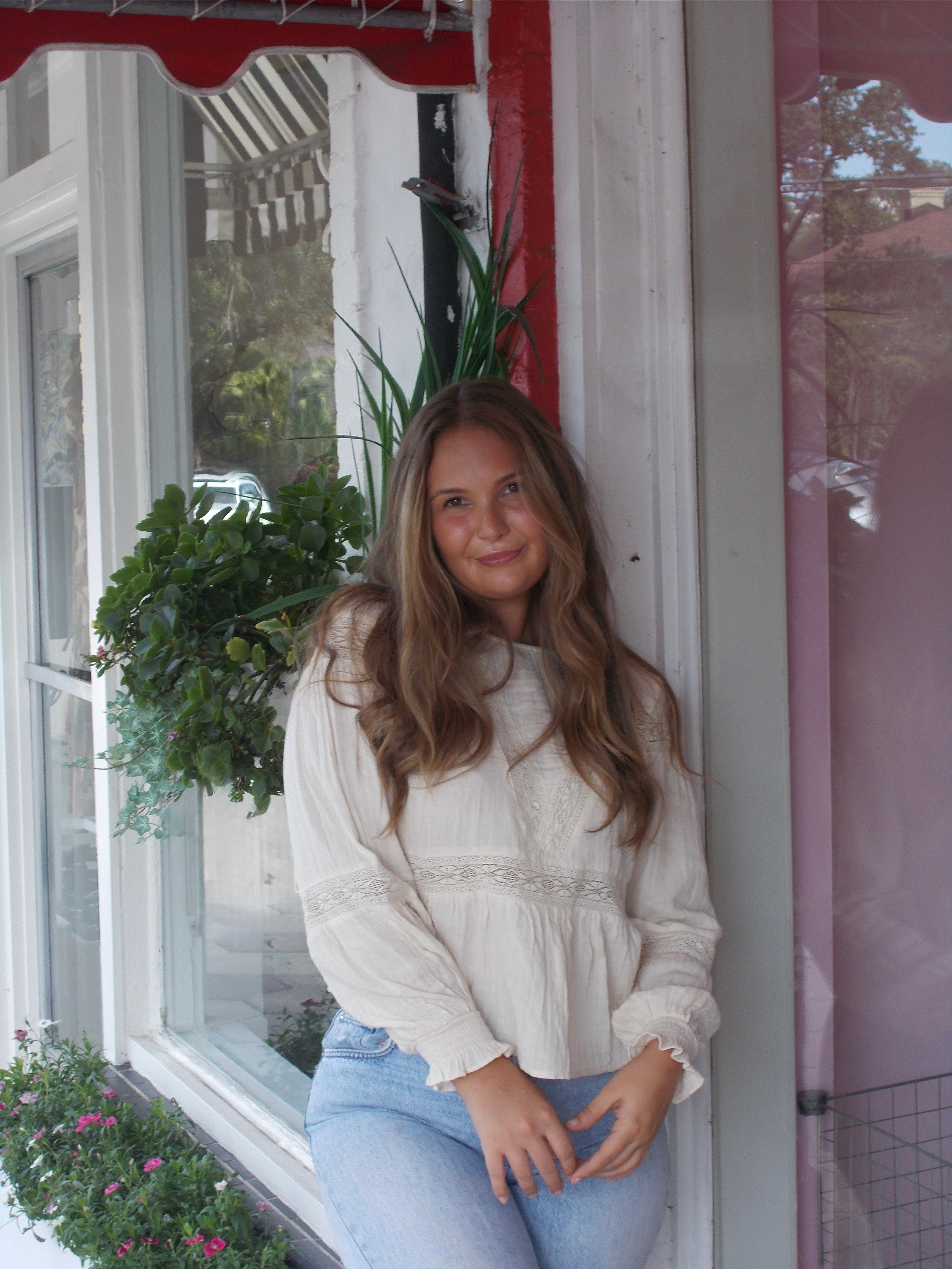 FRNCH Ambre Cream Eyelet Long Sleeve Top