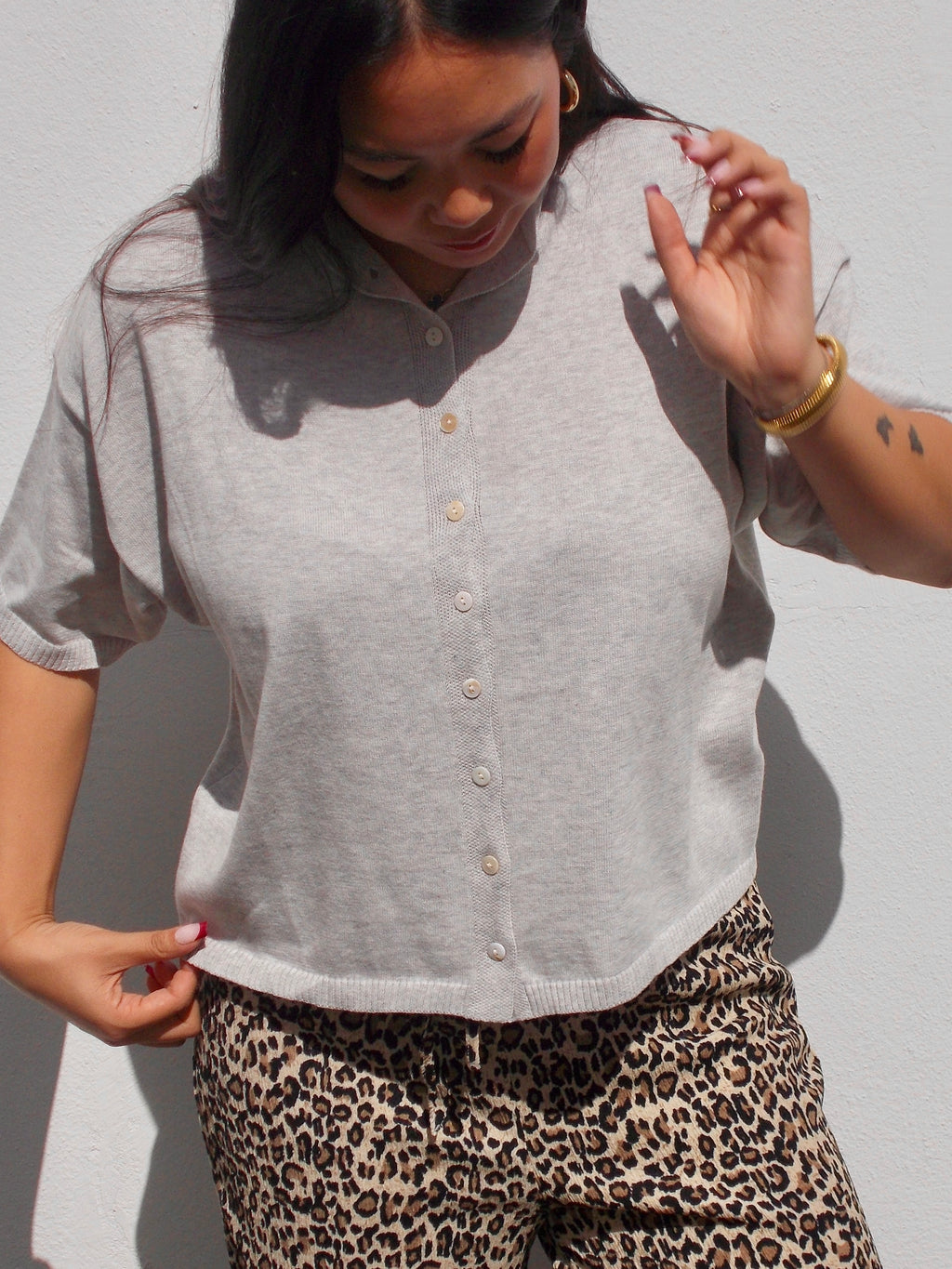 Things Between Toby Half-Sleeve Cardigan Top (Heather Grey)