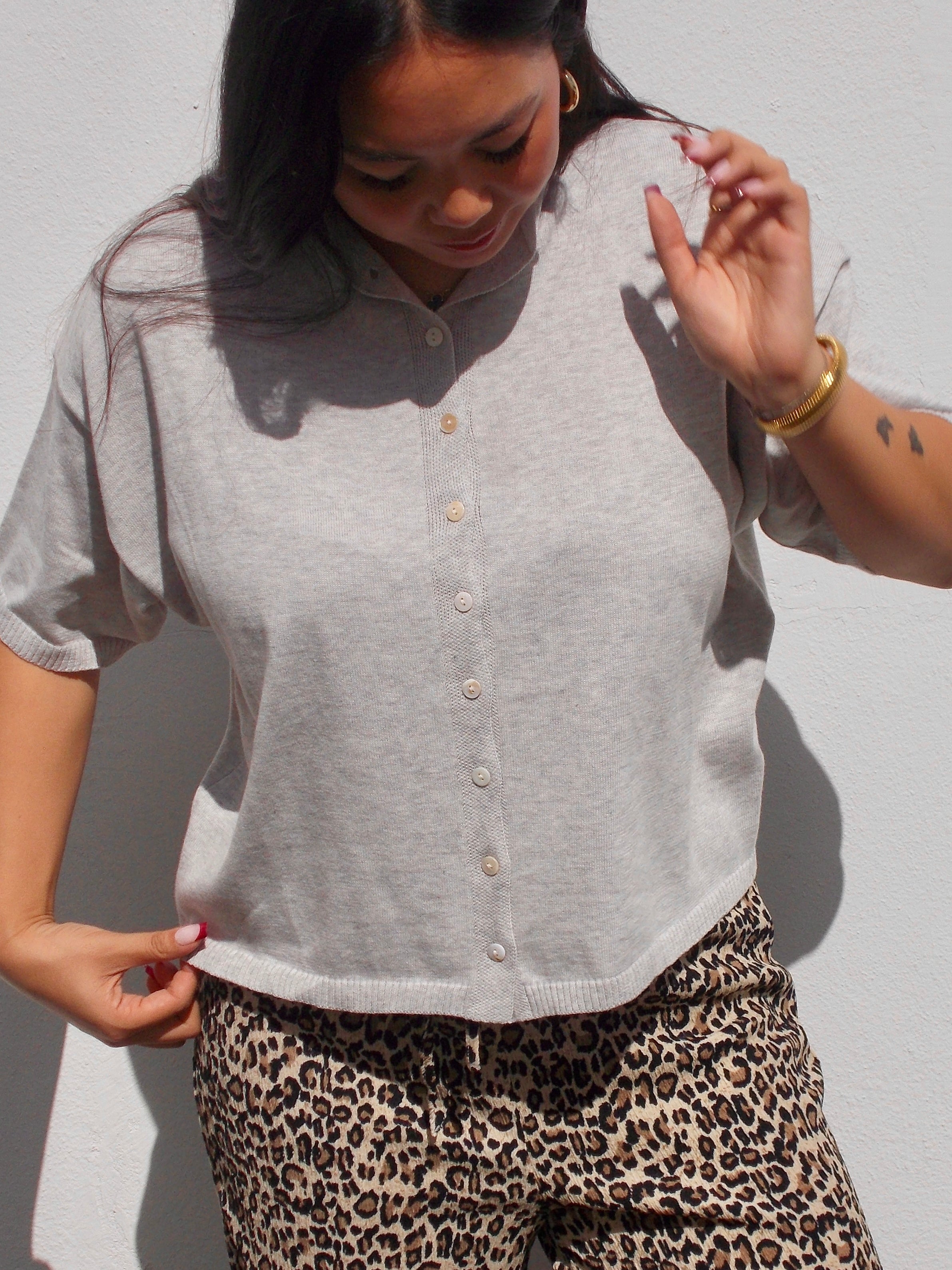 Things Between Toby Half-Sleeve Cardigan Top (Heather Grey)