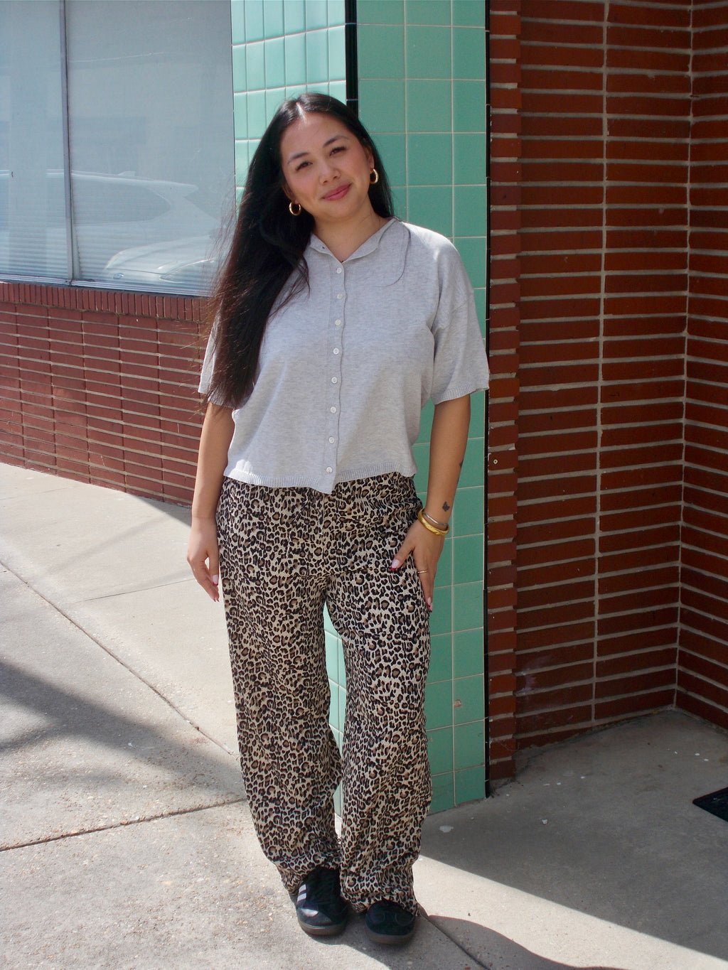 Needii Molly Leopard Crinkle Straight Leg Relaxed Pants