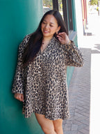 FRNCH Chardon Leopard Print Collared Shift Mini Dress