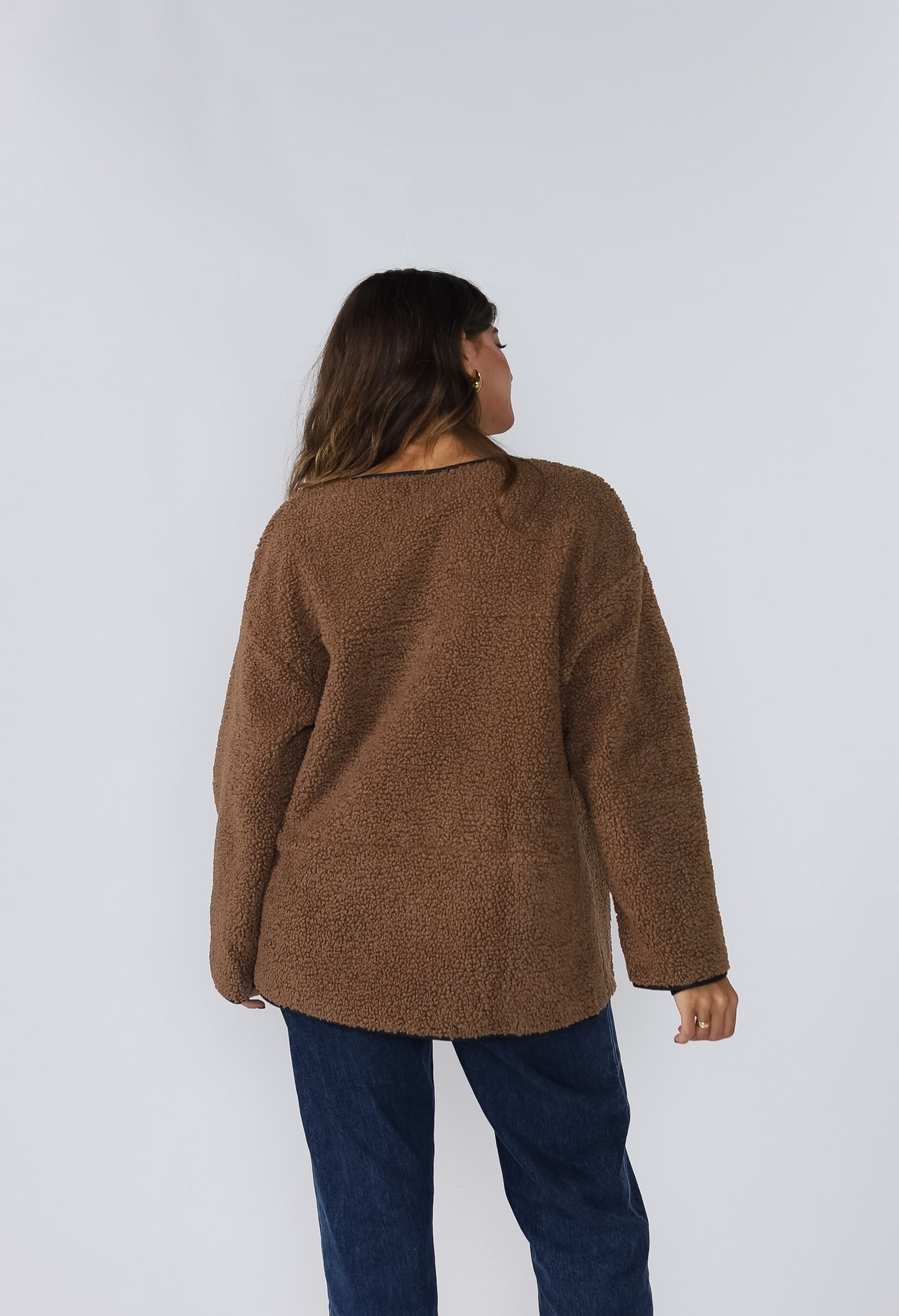 Holly Brown Sherpa Button Loop Coat Jacket (L)