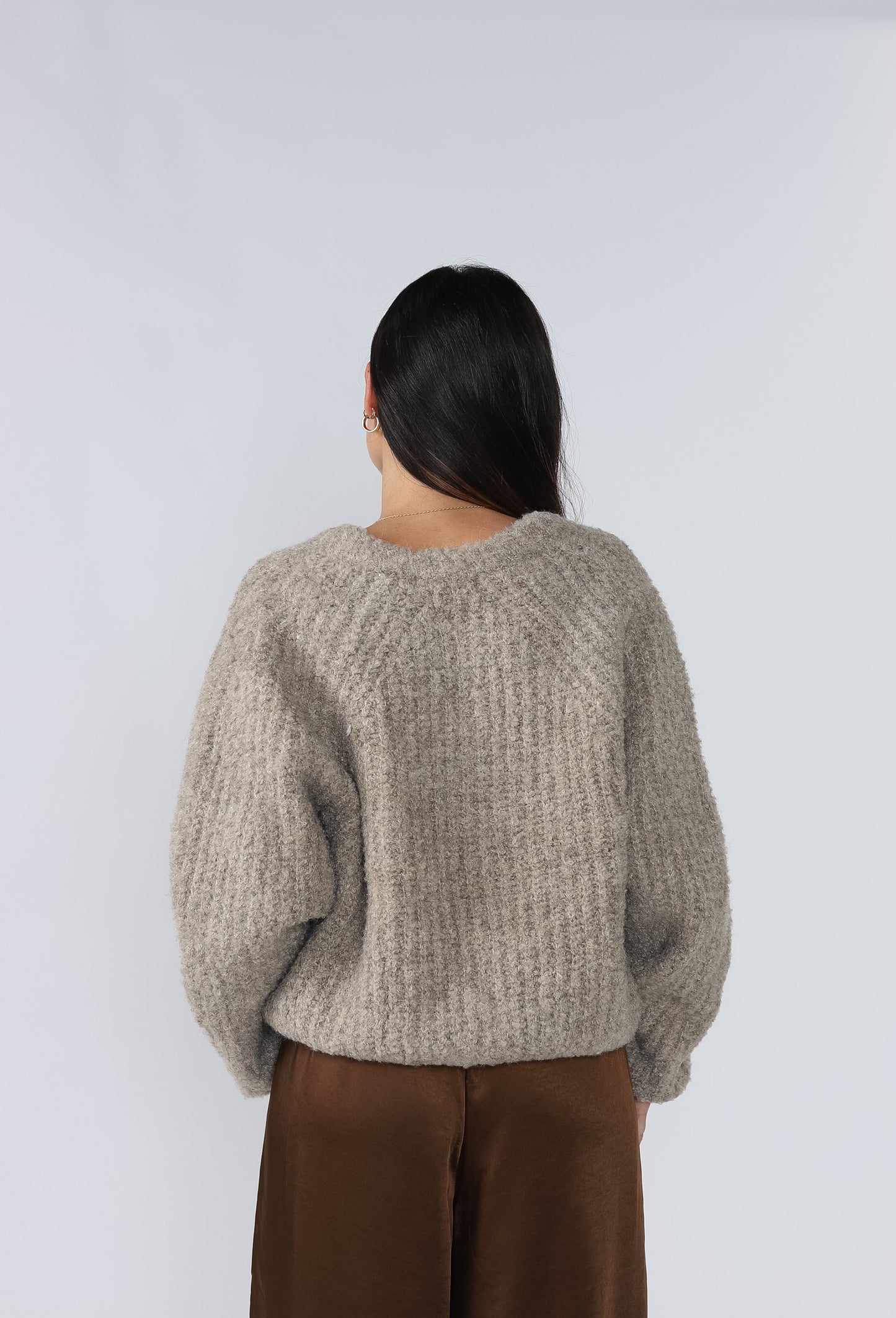 Hope Taupe Chunky Knit Buttoned Crop Cardigan (M)
