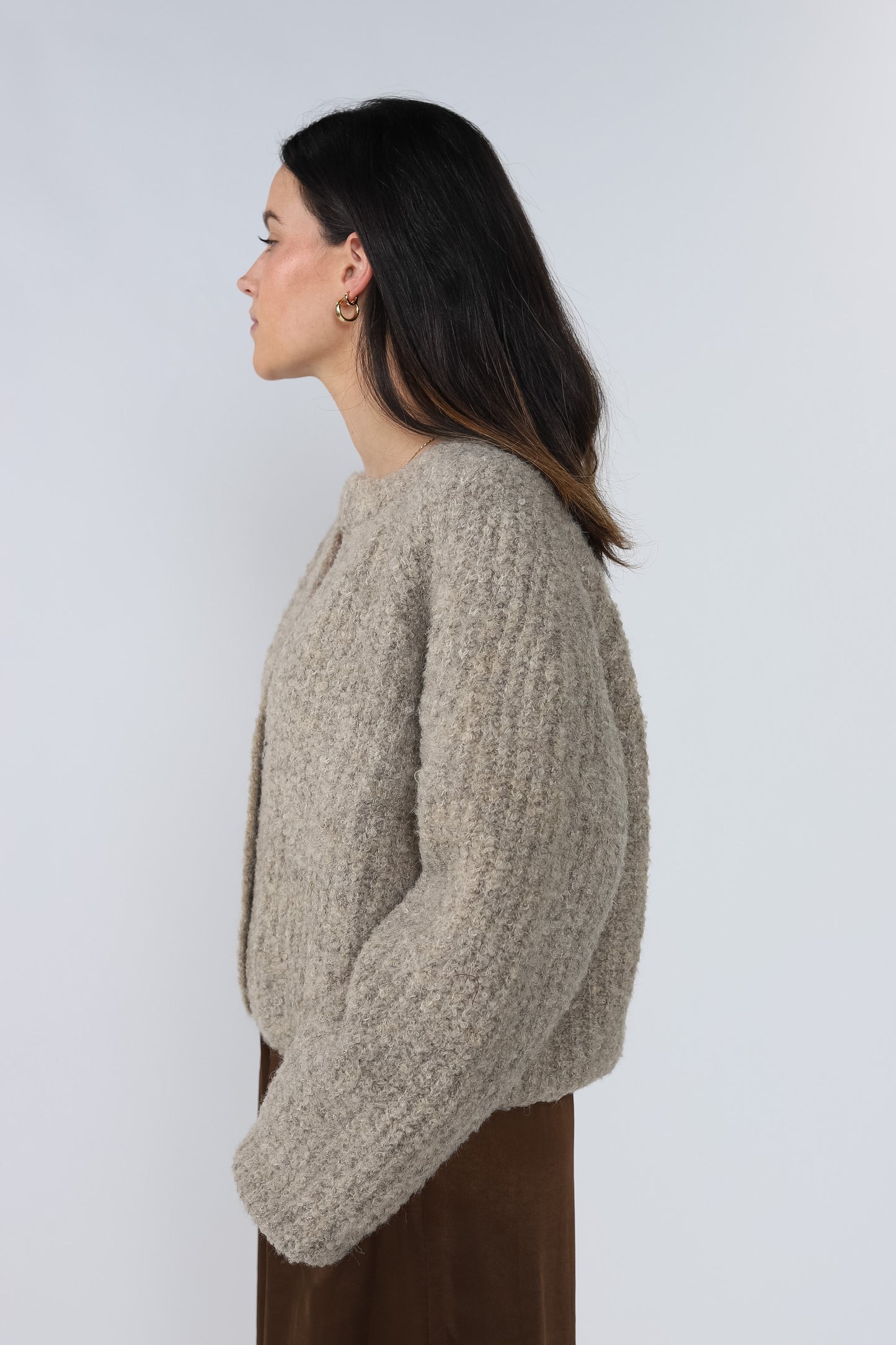 Hope Taupe Chunky Knit Buttoned Crop Cardigan (M)
