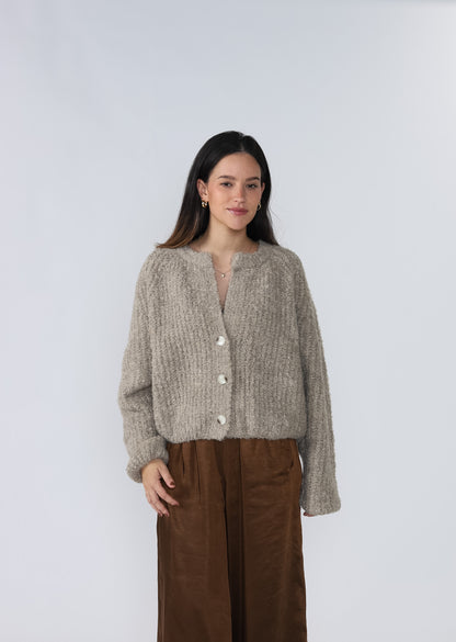 Hope Taupe Chunky Knit Buttoned Crop Cardigan (M)