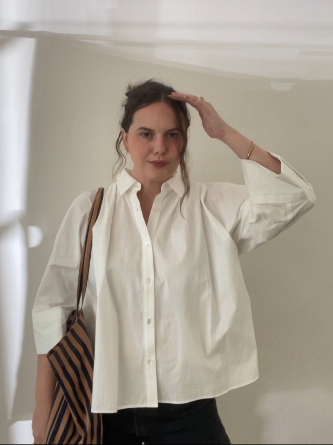 PINCH Wren White Cotton Elbow Cuff Buttoned Top