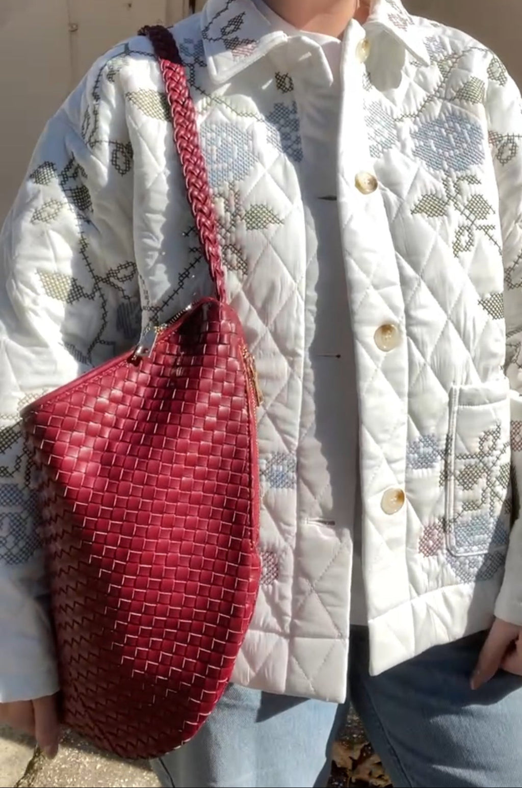 Melie Bianco Raquel Extra Large Woven Crossbody Bag (Cranberry)