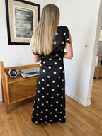 Sofie the Label Sage Black Polka Dot Cowl Neck Satin Maxi Dress