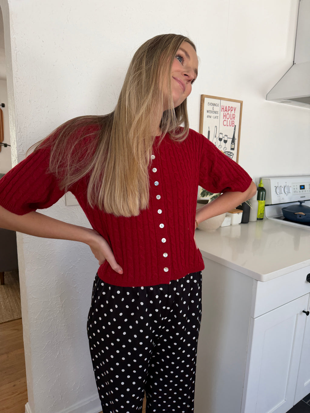 Shiloh Wool Short Sleeve Buttoned Cardigan Top (Red)