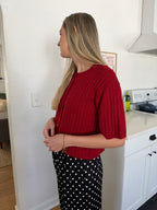 Shiloh Wool Short Sleeve Buttoned Cardigan Top (Red)