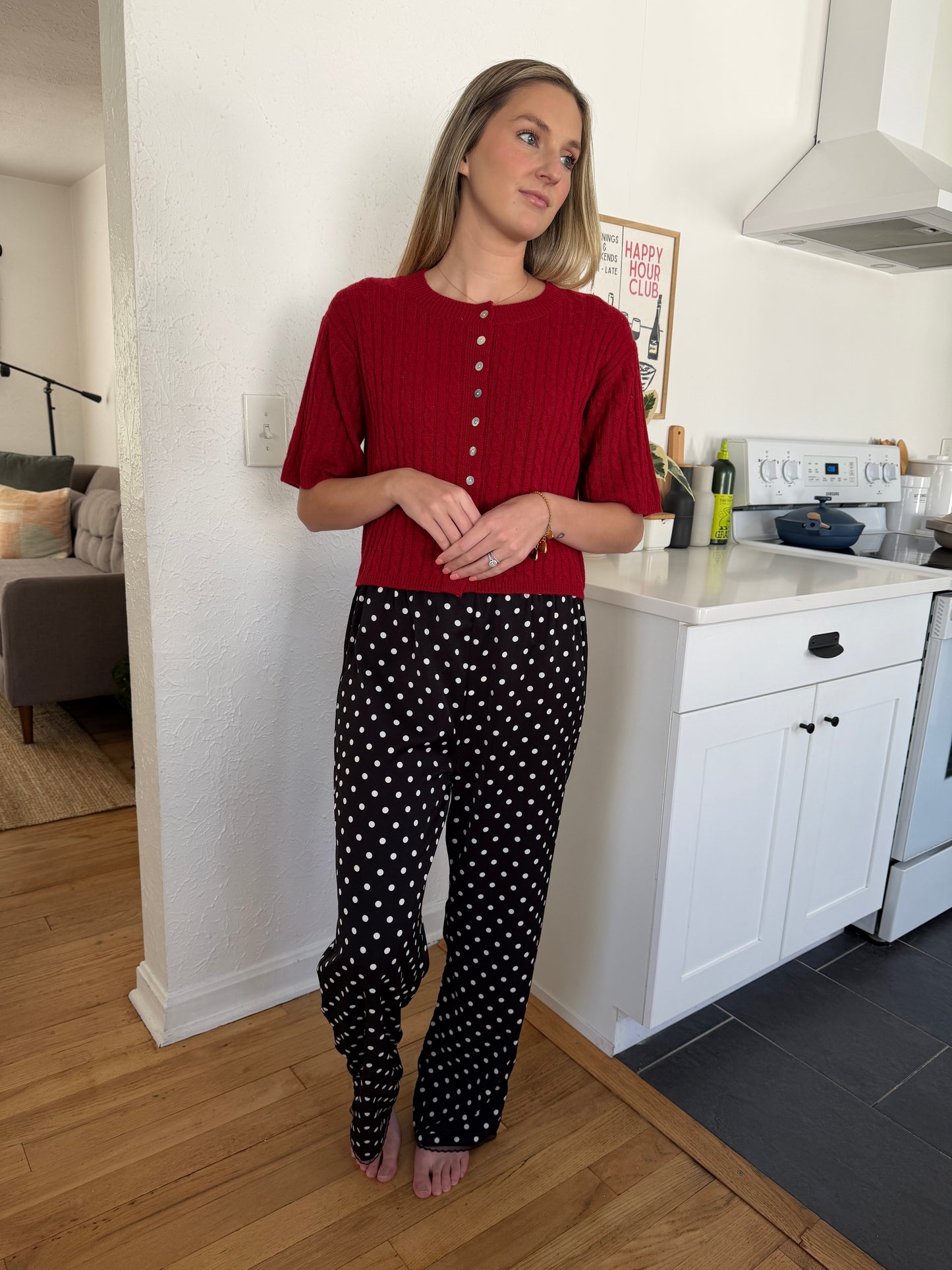 Things Between Stevie Black Polka Dot Satin Pants