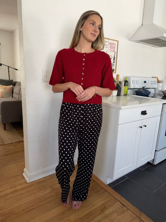Things Between Stevie Black Polka Dot Satin Pants