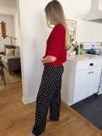 Things Between Stevie Black Polka Dot Satin Pants