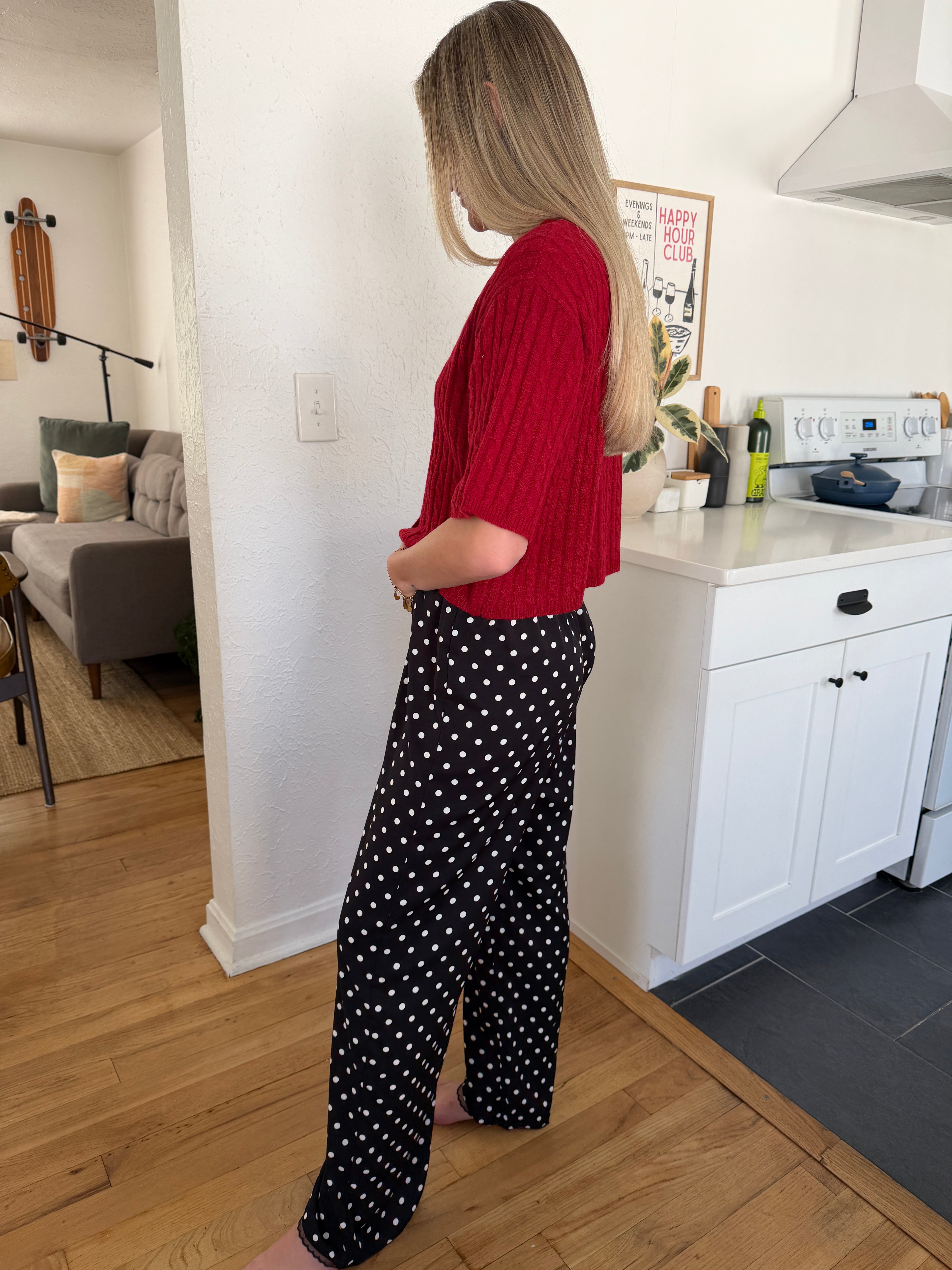 Things Between Stevie Black Polka Dot Satin Pants