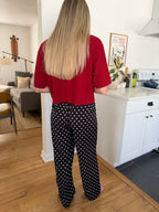 Things Between Stevie Black Polka Dot Satin Pants