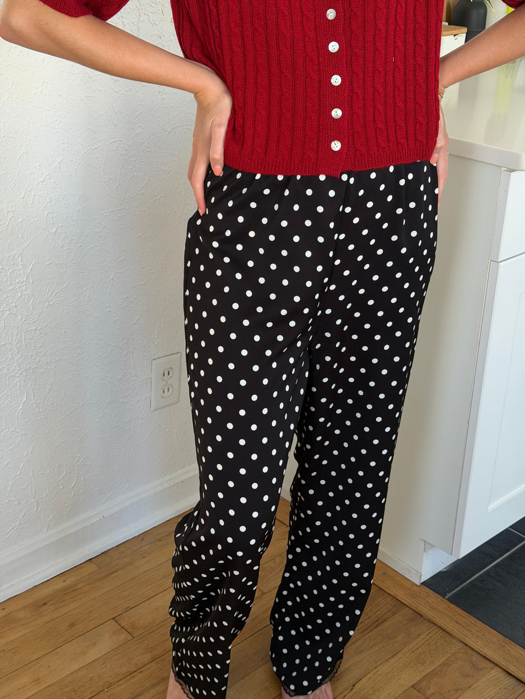 Things Between Stevie Black Polka Dot Satin Pants