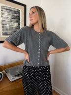 Shiloh Wool Short Sleeve Buttoned Cardigan Top (Grey)