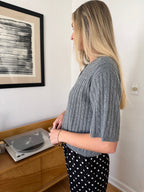 Shiloh Wool Short Sleeve Buttoned Cardigan Top (Grey)