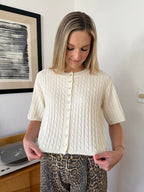 Shiloh Wool Short Sleeve Buttoned Cardigan Top (Cream)