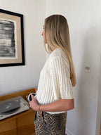 Shiloh Wool Short Sleeve Buttoned Cardigan Top (Cream)