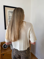 Shiloh Wool Short Sleeve Buttoned Cardigan Top (Cream)