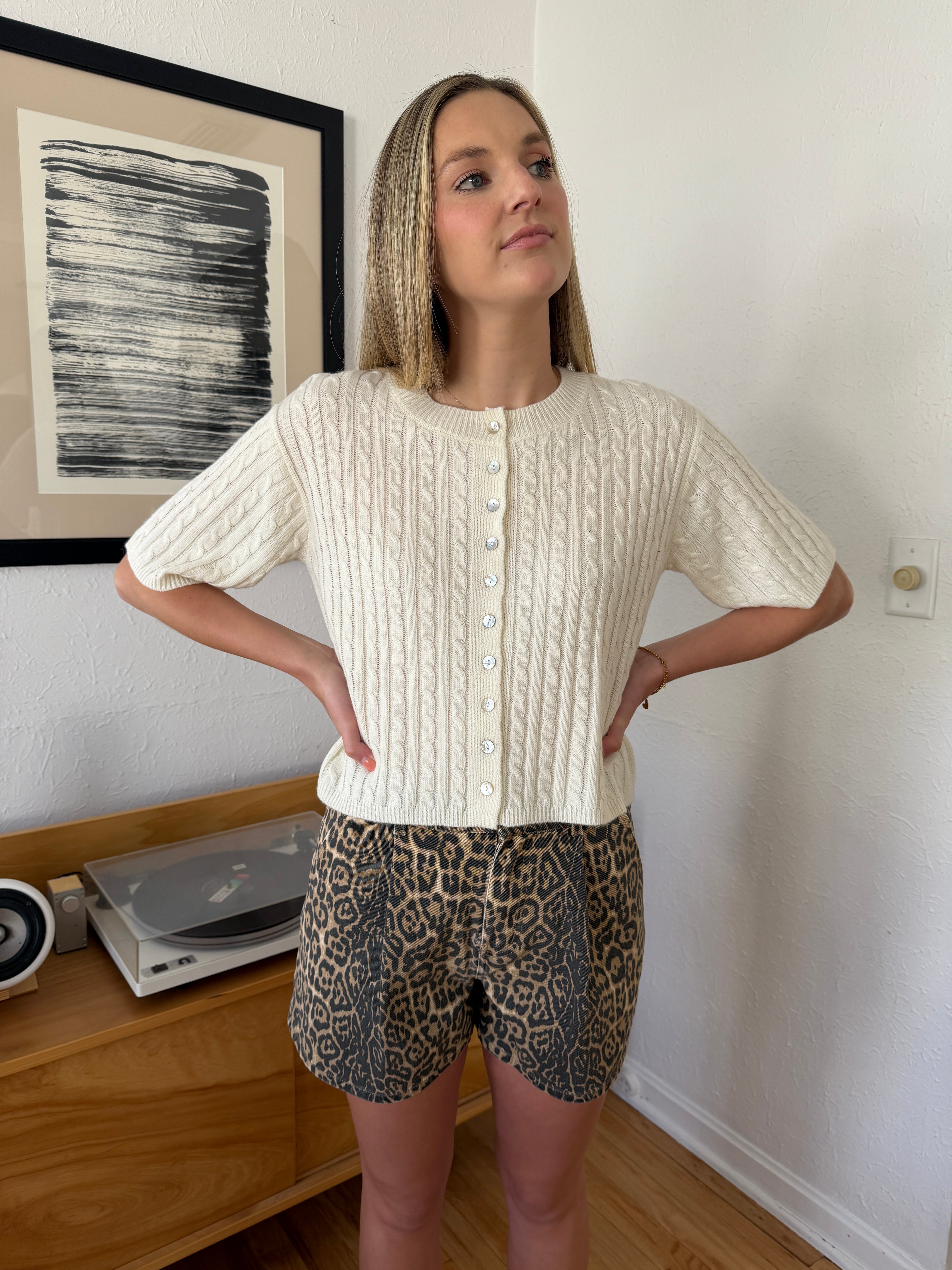 Things Between Selena Leopard Denim Jean Shorts