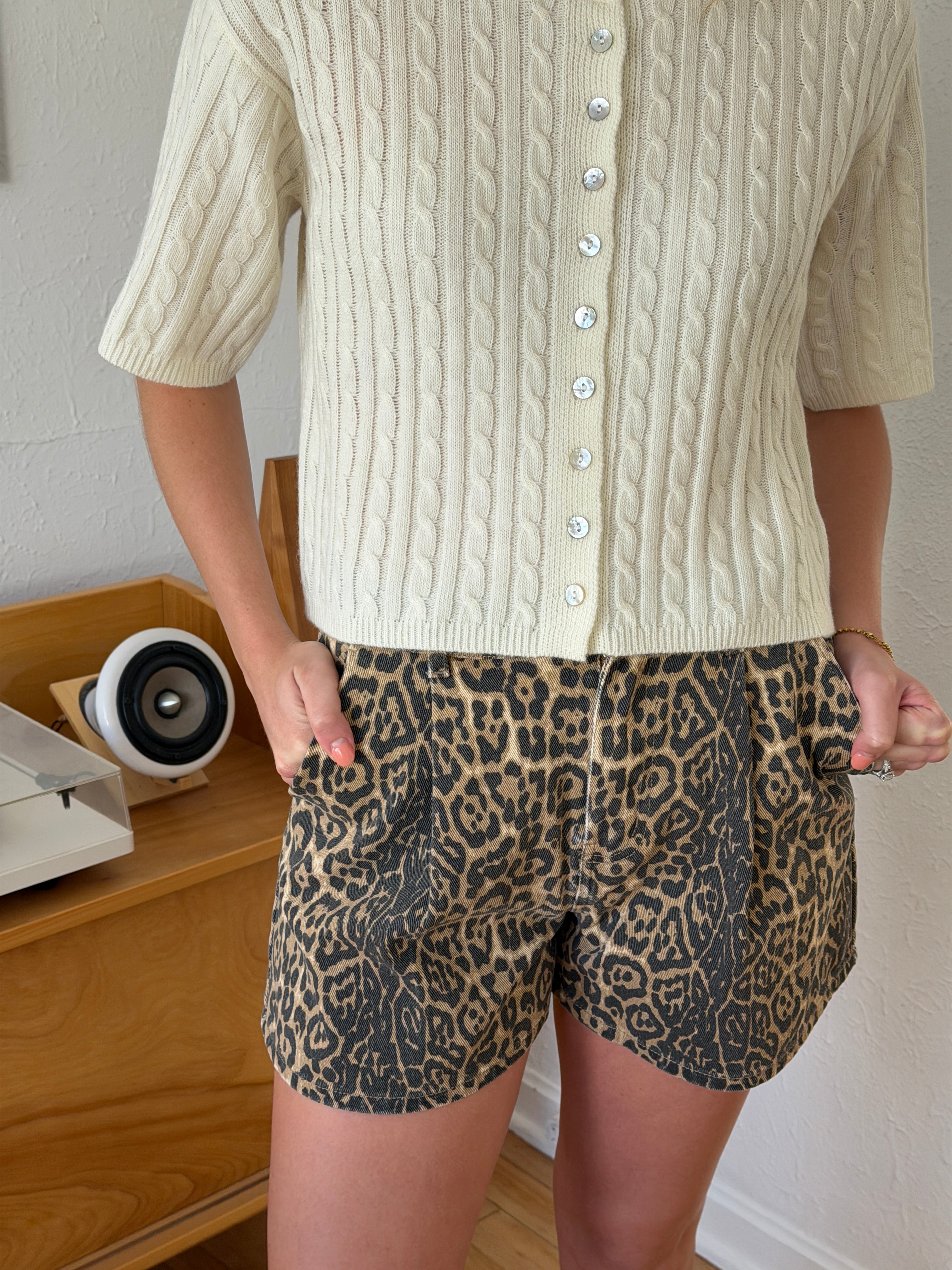 Things Between Selena Leopard Denim Jean Shorts