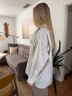 Things Between Sabrina Blue Striped Button Top