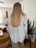 Things Between Sabrina Blue Striped Button Top