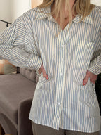Things Between Sabrina Blue Striped Button Top