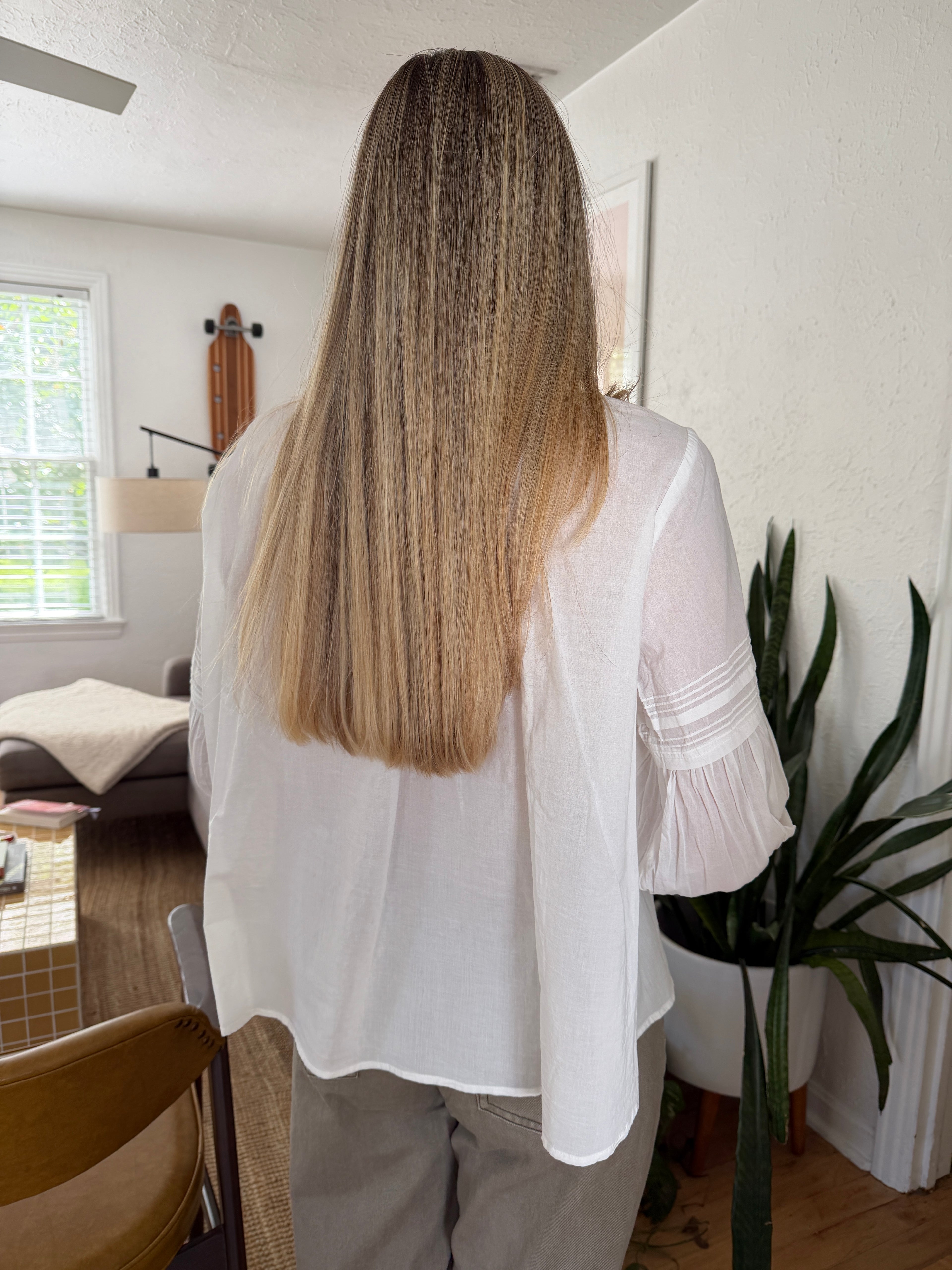 FRNCH Devi White Crochet Detail Long Sleeve Top