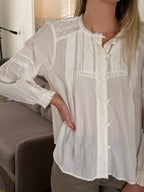 FRNCH Devi White Crochet Detail Long Sleeve Top