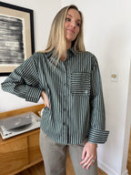 FRNCH Chester Green Striped Buttoned Collared Shirt