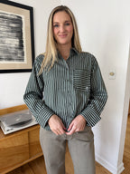 FRNCH Chester Green Striped Buttoned Collared Shirt