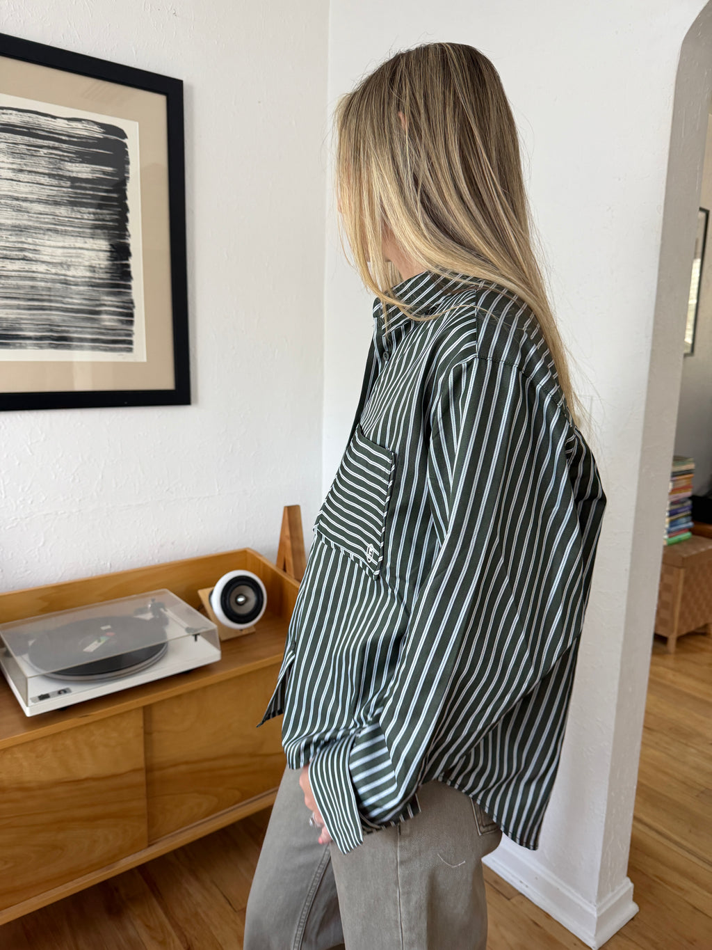 FRNCH Chester Green Striped Buttoned Collared Shirt